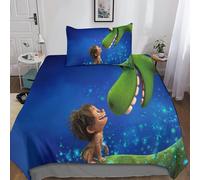 Parure De Lit 3 Pieces Avec Housse De Couette Et Taies D'oreiller, Motif Anime The Good Dinosaur, En Microfibre Polyester 3d, Avec Fermeture Éclair, Pour Lit Simple