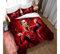 Parure De Lit 3 Pieces Avec Housse De Couette Et Taies D'oreiller Motif Football Cristiano Ronaldo, Pour Lit Simple Ou King Size, 80 % Polyester Et 20 % Coton