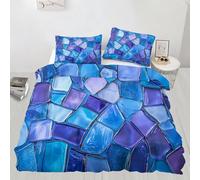 Parure de lit 3 pièces avec housse de couette et taies d'oreiller pour très grand lit, motif géométrique en verre, bleu et violet pour très grand lit pour enfants, filles et garçons