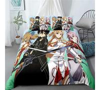 Parure De Lit 3 Pieces Avec Housse De Couette Meete Sword Art Online, Housse De Couette 3 Pieces Avec Fermeture Éclair, Extra Douce Et Durable, Avec 2 Taies D'oreiller