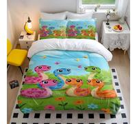 Parure de lit 3 pièces avec housse de couette motif serpent ludique, imprimé serpents de dessin animé, vert pour décoration de chambre d'enfant, 3 pièces (simple, double, king size) (1, double + 50 x