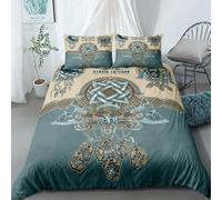 Parure de lit 3 pièces avec housse de couette rétro et mythologie nordique, symbole mystique, viking, celtique, arbre de vie, galaxie, pour adolescents et adultes (couleur 16, lit double : 200 x 200