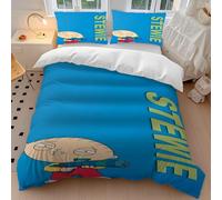 Parure De Lit 3 Pieces Avec Housse De Couette Stewie Et Pistolet Laser Sur Fond Bleu Family Guy. Optez Pour Cette Parure De Lit À Imprime Numérique De Dessin Anime ! Matière Hypoal