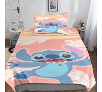 Parure De Lit 3 Pieces Avec Housse De Couette Stitch, Housse De Couette 3d, Housse De Couette En Microfibre Douce, Fermeture Éclair Et Taie D'oreiller, Pour Enfant, Simple