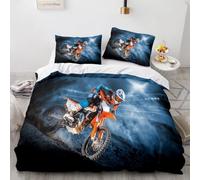 Parure de lit 3 pièces avec housse de couette sur le thème de la compétition - Motif moto tout-terrain, motocross, pour enfants, garçons, adolescents - Motif 3D - Pour lit simple : 135 x 200 cm - 3