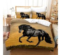 Parure de lit 3 pièces avec housse de couette sur le thème de la ferme, motif de chevaux, sous le ciel bleu, nuage blanc pour garçons, adolescents, animaux sauvages, décoration de chambre (couleur 11