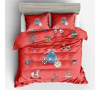 Parure de lit 3 pièces avec housse de couette sur le thème du sapin de Noël, du Père Noël, des flocons de neige, des chaussettes et des cerfs à rayures géométriques pour enfants, garçons et filles