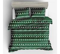Parure de lit 3 pièces avec housse de couette sur le thème du sapin de Noël, du Père Noël, des flocons de neige, des chaussettes et des cerfs à rayures géométriques pour enfants, garçons et filles
