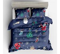Parure de lit 3 pièces avec housse de couette sur le thème du sapin de Noël, du Père Noël, des flocons de neige, des chaussettes et des cerfs à rayures géométriques pour enfants, garçons et filles