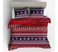 Parure de lit 3 pièces avec housse de couette sur le thème du sapin de Noël, du Père Noël, des flocons de neige, des chaussettes et des cerfs à rayures géométriques pour enfants, garçons et filles