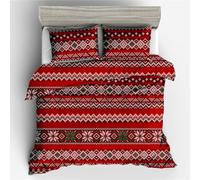 Parure de lit 3 pièces avec housse de couette sur le thème du sapin de Noël, du Père Noël, des flocons de neige, des chaussettes et des cerfs à rayures géométriques pour enfants, garçons et filles