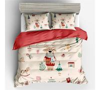 Parure de lit 3 pièces avec housse de couette sur le thème du sapin de Noël, du Père Noël, des flocons de neige, des chaussettes et des cerfs à rayures géométriques pour enfants, garçons et filles