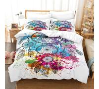 Parure de lit 3 pièces avec housse de couette sur le thème exotique mandala et galaxie étoilée, attrape-rêves fluo, pour enfants, garçons, filles, adolescents et adultes (couleur 11, lit double : 200