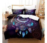 Parure de lit 3 pièces avec housse de couette sur le thème exotique mandala et galaxie étoilée, attrape-rêves fluo, pour enfants, garçons, filles, adolescents et adultes (couleur 17, lit super king