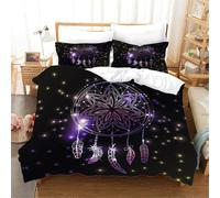 Parure de lit 3 pièces avec housse de couette sur le thème exotique mandala et galaxie étoilée, attrape-rêves fluo, pour enfants, garçons, filles, adolescents et adultes (couleur 2, lit simple : 135 x