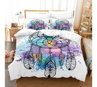 Parure de lit 3 pièces avec housse de couette sur le thème exotique mandala et galaxie étoilée, attrape-rêves fluo, pour enfants, garçons, filles, adolescents et adultes (couleur 10, lit double : 200