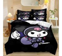 Parure De Lit 3 Pieces Avec Housse De Couette Ultra Douce 100 % Polyester, Motif Dessin Anime Kuromi, Motif Mélodie, Impression 3d. Comprend 1 Housse De Couette Et 2 Taies D'oreill