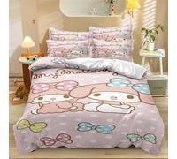 Parure De Lit 3 Pieces Avec Housse De Couette Ultra Douce 100 % Polyester, Motif Dessin Anime Kuromi, Motif Mélodie, Impression 3d. Comprend 1 Housse De Couette Et 2 Taies D'oreill