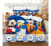 Parure De Lit 3 Pieces Avec Imprime Dessin Anime Mickey Mouse, Decoration De Dortoir, Cadeaux De Vacances, Confortable, Doux Et Polyvalent Pour Toutes Les Saisons, Pour Chambre À C