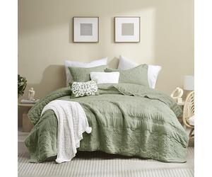 Parure de lit 3 pièces avec taie d'oreiller pour très Grand lit, Couvre-lit matelassé léger et Doux, Style bohème, Couverture matelassée Fine pour Toutes Les Saisons, 264,2 x 228,6 cm, Vert Sauge