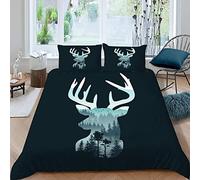 Parure de Lit 3 Pièces Cerf Housse de Couette 200x200 Enfant 2 Personnes 3D Motif Arbres Montagnes avec Fermeture Éclair Hypoallergique Microfibre avec 2 Taies d'oreiller 50x75 cm