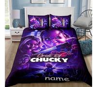 Parure De Lit 3 Pieces Chucky Avec Housse De Couette Et Fermeture, Comprenant 1 Housse De Couette Et 2 Taies D'oreiller, Ideal Pour Toutes Les Saisons, Decoration De Chambre, Decor