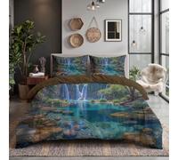 Parure de lit 3 Pièces de Paysages Naturels | Housse de Couette 200x200cm pour 2 Personnes Avec 2 Taies d'oreiller, Rochers Du Bassin Cascade Avec Fermeture éclair Pour Les Enfants Adolescents
