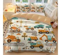 Parure de lit 3 pièces douce et respirante pour enfants avec housse de couette imprimée bus dessin animé, camion et remorque, pour garçons et filles (04, très grand lit 240 x 220 cm + 50 x 75 cm x 2)