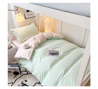 Parure de lit 3 pièces en coton délavé de couleur unie pour dortoir d'étudiant, housse de couette, housse de couette pour lit simple, housse de couette 150 x 200 cm (vert et rose)