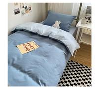 Parure de lit 3 pièces en coton délavé de couleur unie pour dortoir d'étudiant - Housse de couette pour lit simple de 150 x 200 cm (bleu clair)