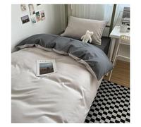 Parure de lit 3 pièces en coton délavé de couleur unie pour dortoir d'étudiant - Housse de couette pour lit simple de 150 x 200 cm (gris clair et gris)