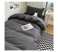Parure de lit 3 pièces en coton délavé de couleur unie pour dortoir d'étudiant - Housse de couette pour lit simple de 150 x 200 cm (gris foncé)