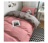 Parure de lit 3 pièces en coton délavé de couleur unie pour dortoir d'étudiant, housse de couette pour lit simple, housse de couette 150 x 200 cm (rose et gris)