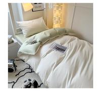 Parure de lit 3 pièces en coton délavé de couleur unie pour dortoir d'étudiant, housse de couette pour lit simple, housse de couette 150 x 200 cm (blanc lait et vert)
