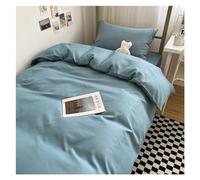 Parure de lit 3 pièces en coton délavé de couleur unie pour dortoir d'étudiant, housse de couette pour lit simple, housse de couette 150 x 200 cm (bleu)