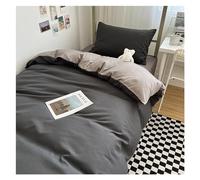 Parure de lit 3 pièces en coton délavé de couleur unie pour dortoir d'étudiant - Housse de couette pour lit simple de 150 x 200 cm (gris foncé et gris)