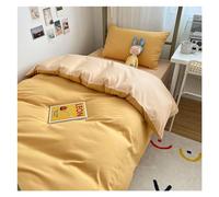 Parure de lit 3 pièces en coton délavé de couleur unie pour dortoir d'étudiant, housse de couette pour lit simple, housse de couette 150 x 200 cm (jaune)