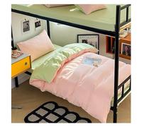 Parure de lit 3 pièces en coton délavé de couleur unie pour dortoir d'étudiant, housse de couette pour lit simple, housse de couette pour lit 150 x 200 cm (vert et rose clair)