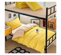 Parure de lit 3 pièces en coton délavé de couleur unie pour dortoir d'étudiant, housse de couette pour lit simple, housse de couette 150 x 200 cm (jaune et blanc)