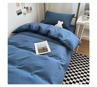 Parure de lit 3 pièces en coton délavé de couleur unie pour dortoir d'étudiant - Housse de couette pour lit simple de 150 x 200 cm (bleu saphir)