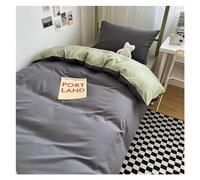 Parure de lit 3 pièces en coton délavé de couleur unie pour dortoir d'étudiant - Housse de couette pour lit simple de 150 x 200 cm (gris foncé et vert)