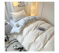 Parure de lit 3 pièces en coton délavé de couleur unie pour dortoir d'étudiant, housse de couette pour lit simple, housse de couette 150 x 200 cm (blanc lait et bleu clair)