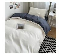 Parure de lit 3 pièces en coton délavé de couleur unie pour dortoir d'étudiant, housse de couette pour lit simple, housse de couette 150 x 200 cm (blanc et gris)