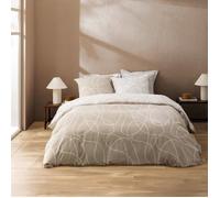 Parure de lit 3 pièces en coton relief trait design housse + taies Naturel 240x220 cm