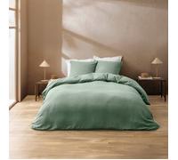 Parure de lit 3 pièces en coton tissage épais housse + taies Vert 240x220 cm