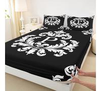 Parure de lit 3 pièces en microfibre avec drap plat, motif floral damassé, 2 taies d'oreiller, motif monogramme P, style antique victorien, baroque, pour lit double