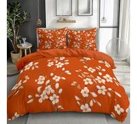 Parure de lit 3 pièces en Microfibre avec housse de couette 200 x 200 cm, 2 Taie d'oreiller 65 x 65 cm, respirant, facile d'entretienRéversible, Rouge, Vent D'Orient Branches Feuilles Fleurs