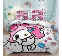 Parure De Lit 3 Pieces En Microfibre Douce Avec Housse De Couette Et 2 Taies D'oreiller Motif Dessin Anime Kuromi My Children Melody