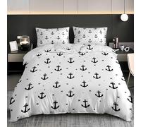 Parure de Lit 3 Pièces en Microfibre Imprimé Ancre Nautique Housse de Couette 240x220 cm pour 2 Personnes, Jeu de literie Blanc Housse de Couette Doux avec Fermeture Éclair pour Enfant Adulte
