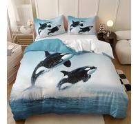 Parure de Lit 3 Pièces en Microfibre OcéAn Animaux Motif Orque Housse de Couette 90x190 cm pour 1 Personnes, Jeu de literie Bleu Housse de Couette Doux avec Fermeture Éclair pour Enfant Adulte